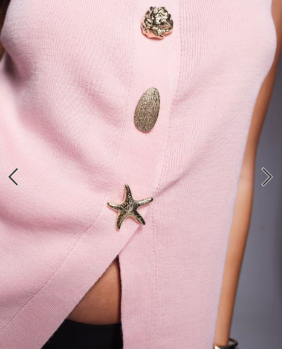 ASOS DESIGN compact knitted top with gold buttons in pink
