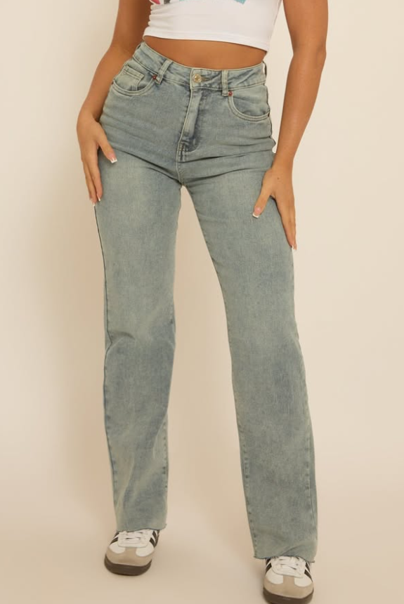 Vs Miss - VINTAGE LIGHT BLUE WASHED STRETCH STRAIGHT LEG FRAYED HEM JEANS