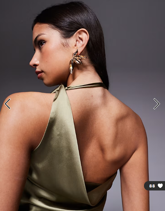 ASOS DESIGN one shoulder asymmetric drape satin maxi dress in khaki
