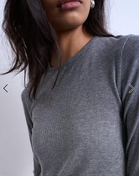 Topshop premium rib long sleeve top in grey marl