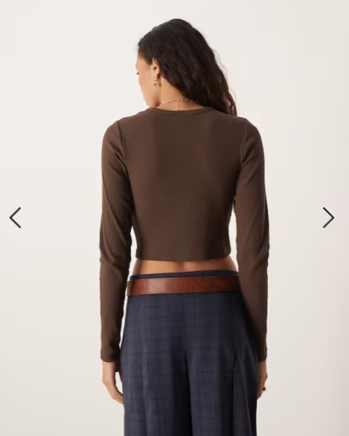JJXX Feline long sleeve ribbed t-shirt in brown