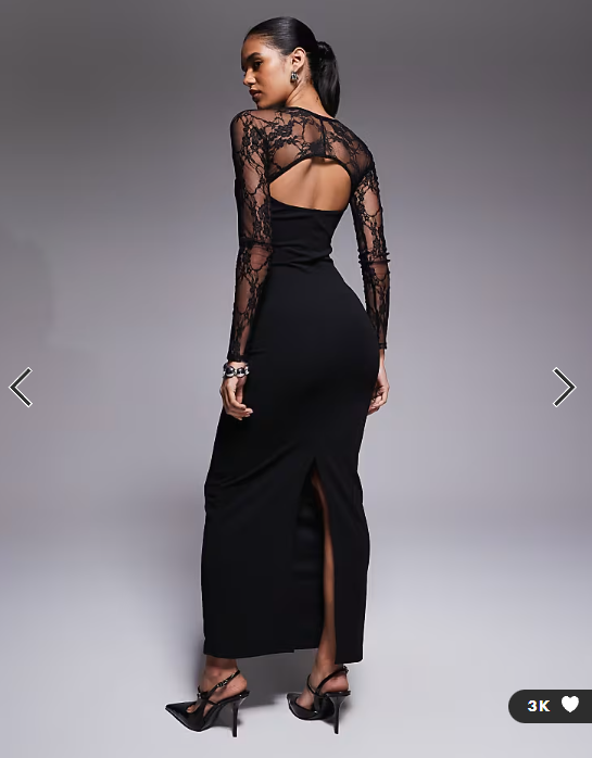 ASOS DESIGN cutaway lace long sleeve midi dress in black
