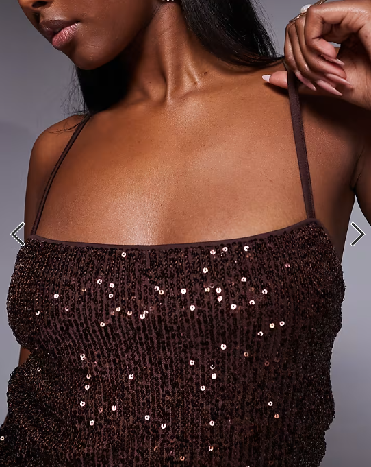 ASOS DESIGN allover sequin cami top in chocolate