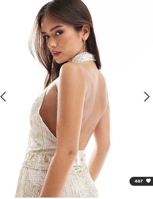ASOS DESIGN embellished floral halterneck top co-ord in white