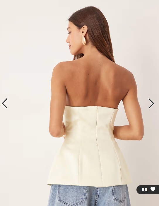 ASOS DESIGN Premium structured satin peplum hem bandeau top in buttermilk