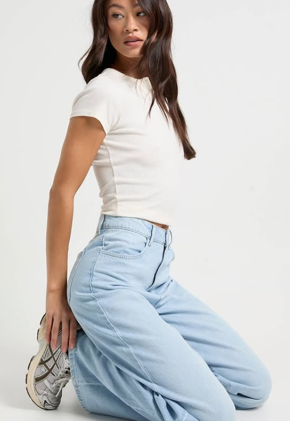 boohoo Tall Basics High Waist Wide Leg Jean Blue