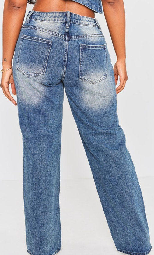 Shape Mid Blue Acid Wash Washed Denim Wide Leg Jeans