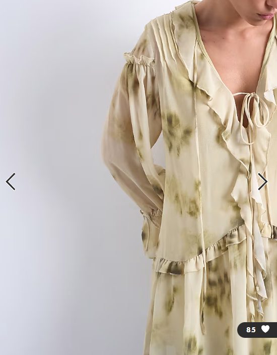 Topshop poet sleeve frill mini dress in green floral print