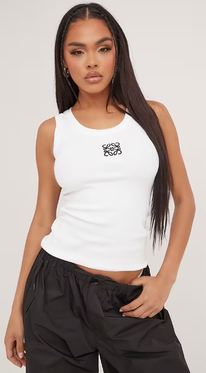 Ego - Scoop Neck Swirl Graphic Print Vest In White Ribbed