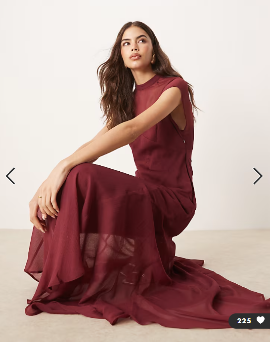 ASOS DESIGN Tall high neck hanky hem chiffon maxi dress in dark cherry