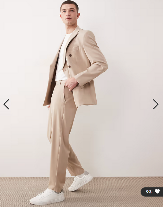 ASOS DESIGN relaxed tapered suit trousers in beige fine twill