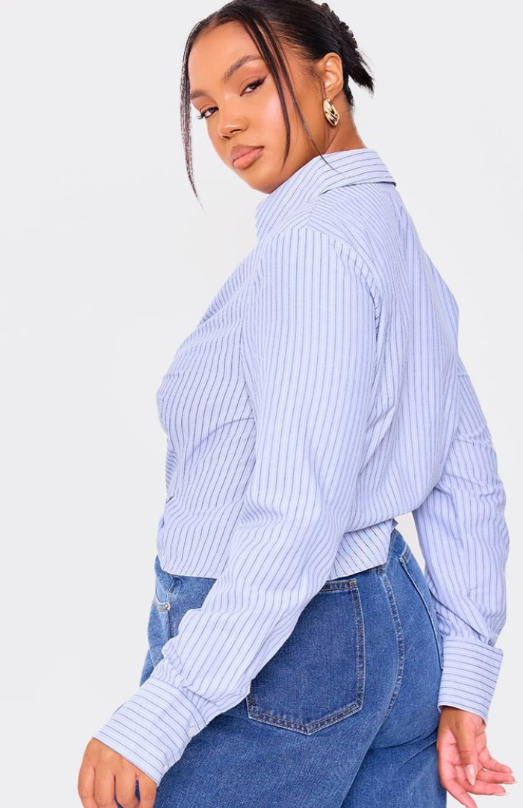 Plt - Plus Blue Striped Ruching Detail Shirt