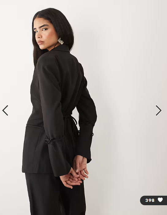 Kaiia exclusive tailored tie detail cinch waist detail blazer in black