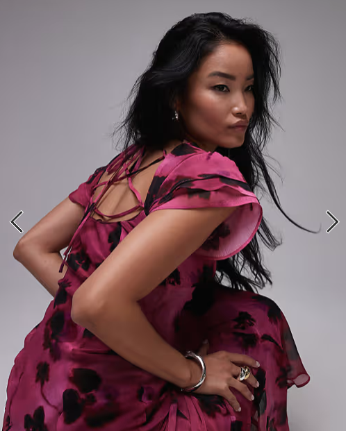 Topshop occasion lace up back maxi dress in pink based floral