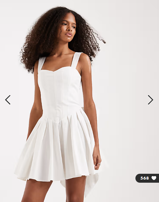 TFNC Bridal corset pleated mini dress with bow back in ivory