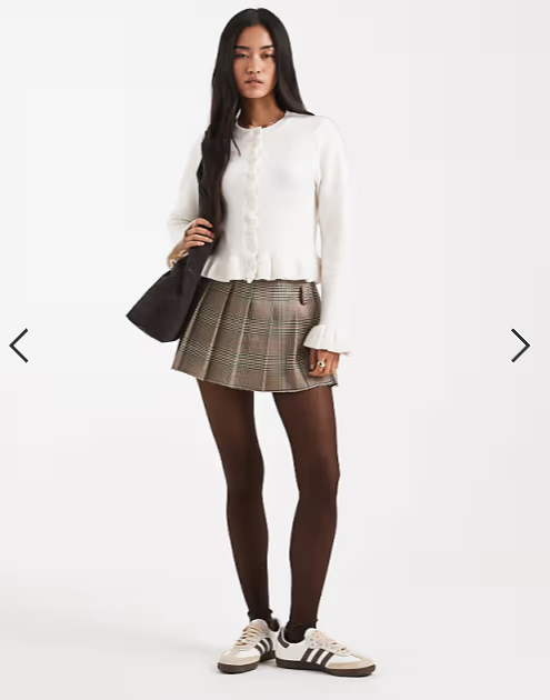 Brave Soul crew neck knitted cardigan with frill cuffs and hem in ivory