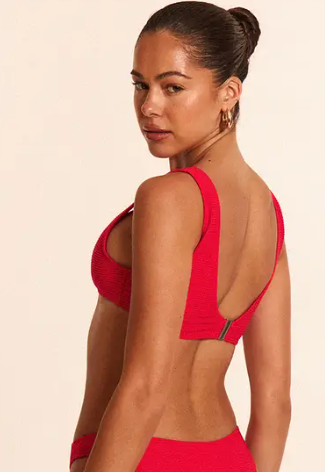 Plt - RED Ribbed Plunge Bikini Top