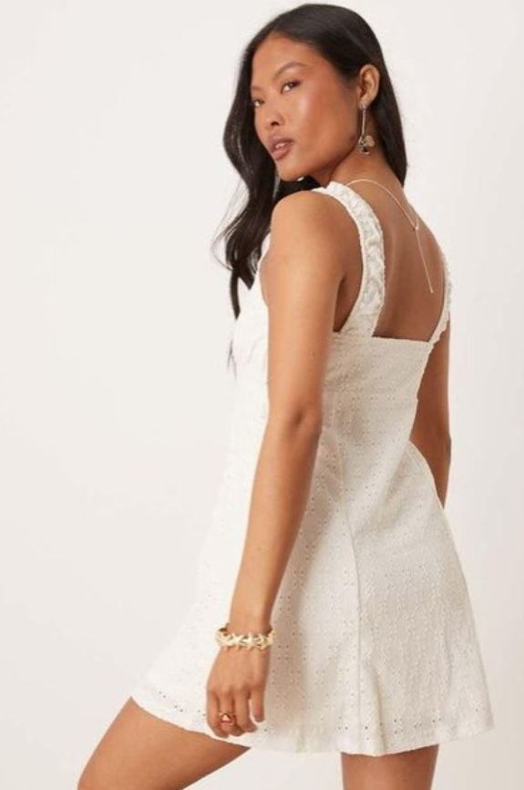 Vila Broderie milkmaid style mini dress in white