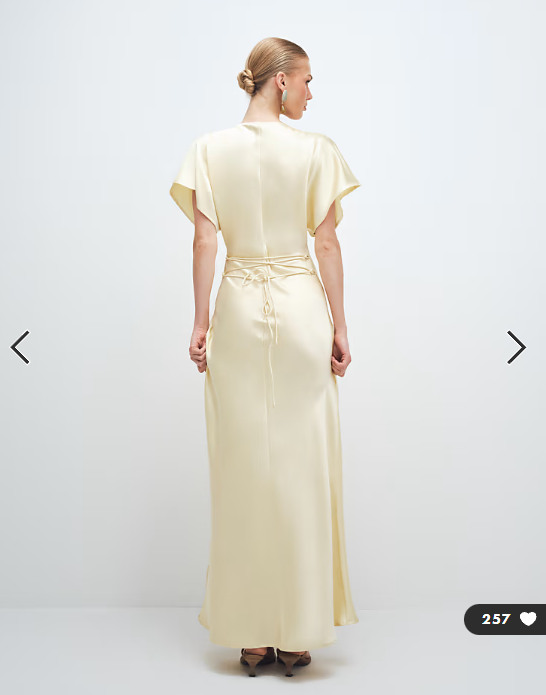 Gina Tricot batwing plunge satin maxi dress in butter yellow