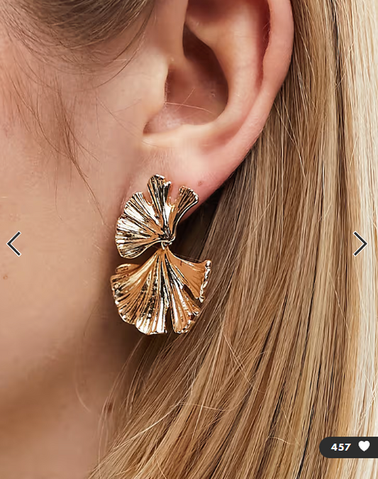 ASOS DESIGN drop earrings with textured leaf design in gold tone