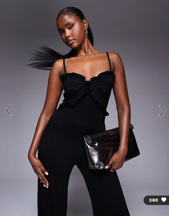 ASOS DESIGN cami strap with ruffles wide leg jumpsuit in black