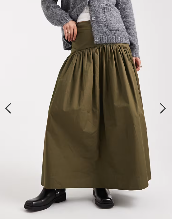 ASOS DESIGN drop waist maxi skirt in khaki