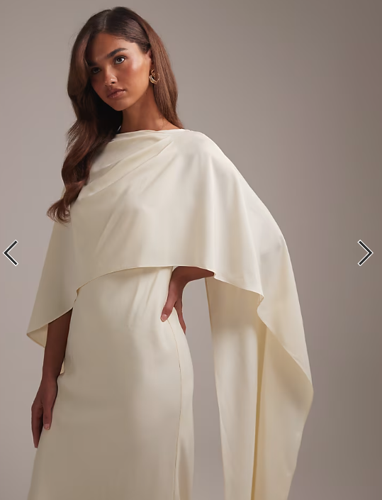 ASOS DESIGN cape overlay low back maxi wedding dress in ivory