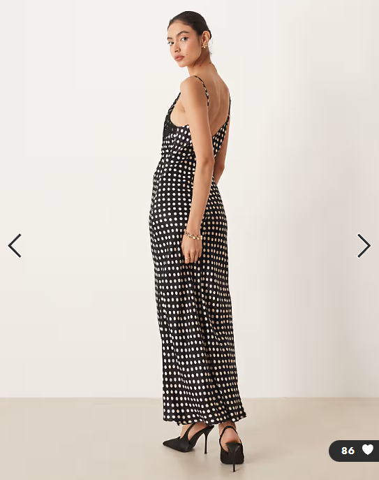 ASOS DESIGN lace bodice cami satin maxi dress in black spot