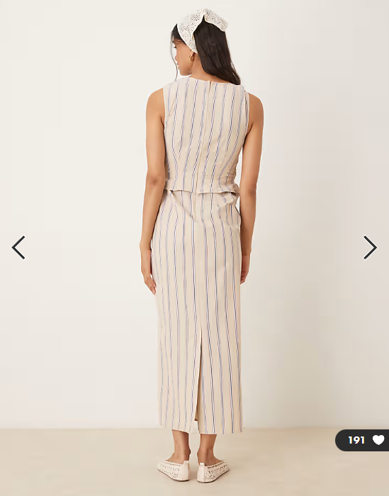 ASOS DESIGN 2 in 1 drape midi dress with stripe bodice in stone stripe