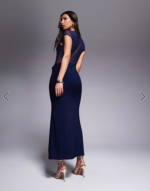 ASOS DESIGN maxi dress with cowl skirt detail and layered bodice in navy