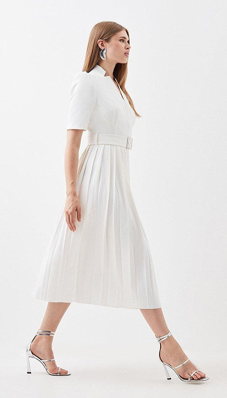 Tailored Structured Crepe Forever Pleat Midi Dress