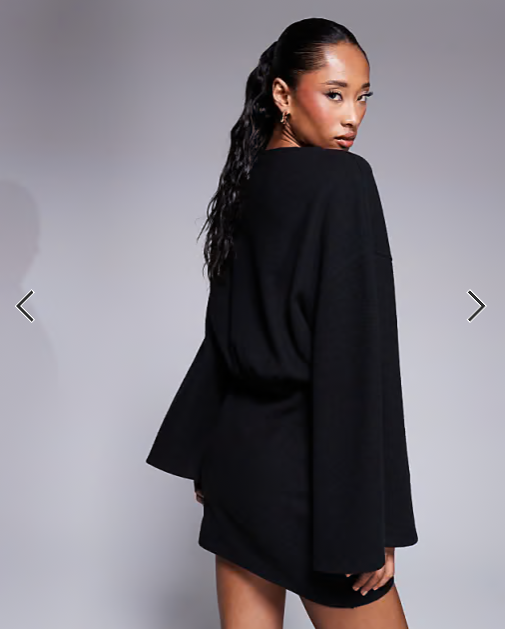 ASOS DESIGN supersoft wide long sleeve blouson mini dress in black