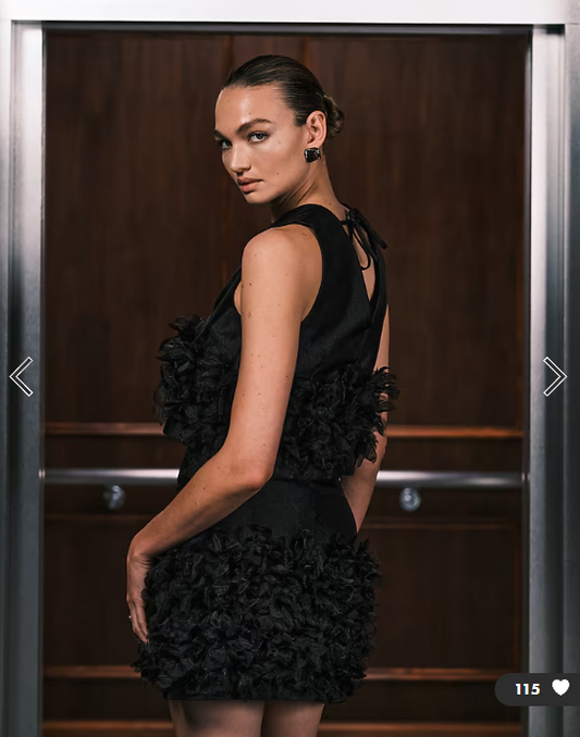 Sister Jane Plume organza 3D floral crop top co-ord in black