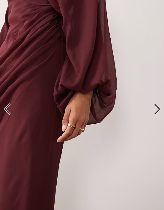 ASOS DESIGN drape front blouson sleeve maxi dress in burgundy