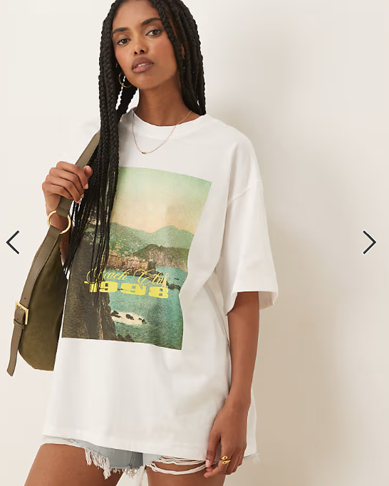 ASOS DESIGN oversized t-shirt with beach club graphic in white