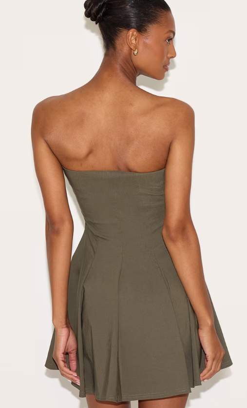 Plt - Khaki Stretch Woven Bandeau Pleated Shift Dress