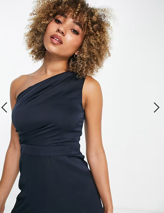 TFNC Bridesmaid one shoulder midi dress in navy