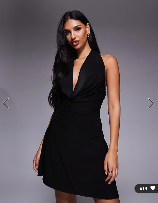 Kaiia exclusive double layered slinky cowl neck skater mini dress in black