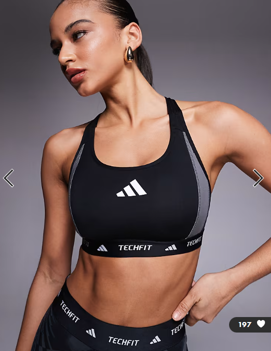 adidas Training Tech Fit mid support sports bra in black colourblock