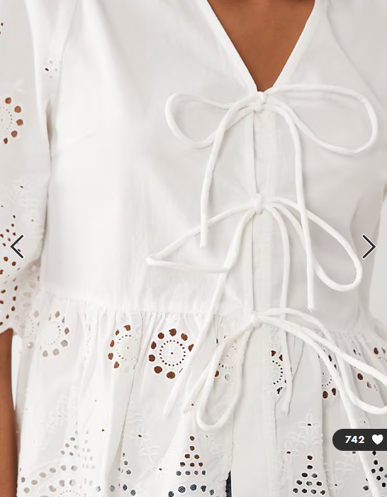 YAS tie front cotton broderie top in white