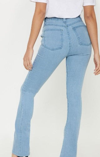 Petite Light Wash Stretch Denim Flare Jeans