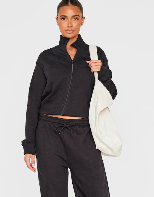 Black Seamed Detail Zip Through Track Top