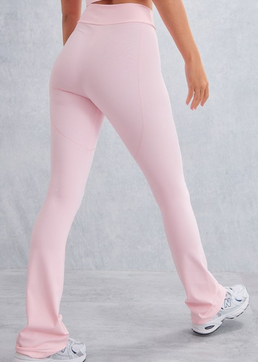 Plt - Baby Pink Sport Metal Badge Sculpt High Waist Flare Trousers