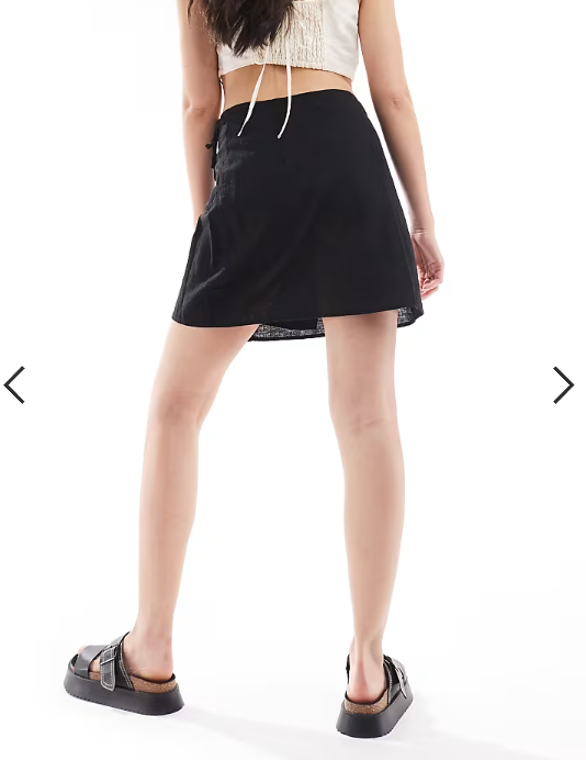 Monki linen wrap tie detail mini skirt in black