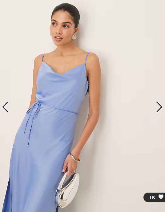 YAS satin cami midi dress in light blue