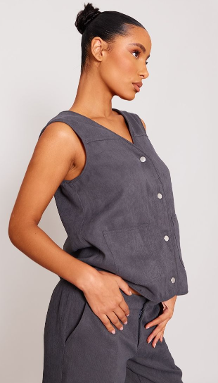 Charcoal Tailored Cord Oversized Waistcoat