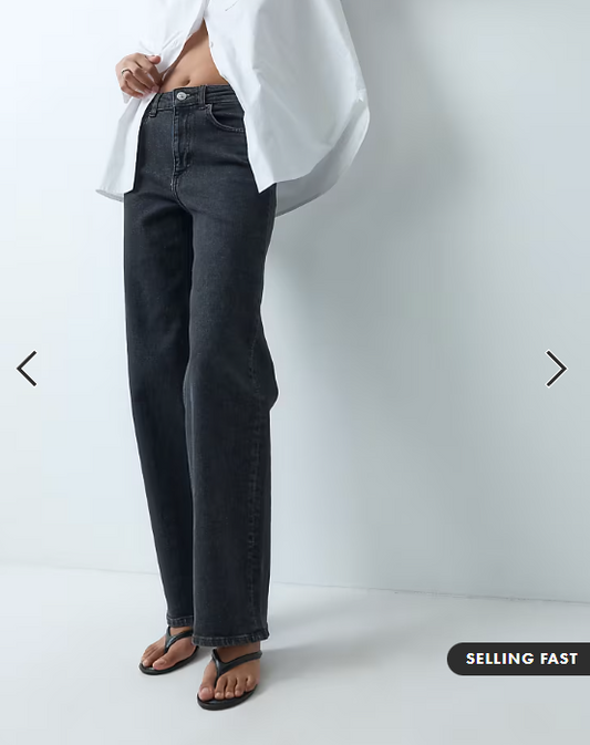 ONLY Juicy high waist wide leg jeans in washed black
