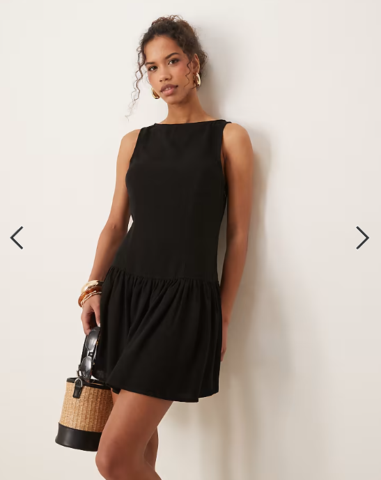 ASOS DESIGN linen blend drop waist mini dress in black