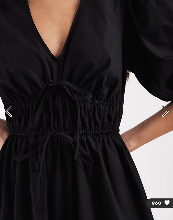 New Look puff sleeve v neck midi dress in black