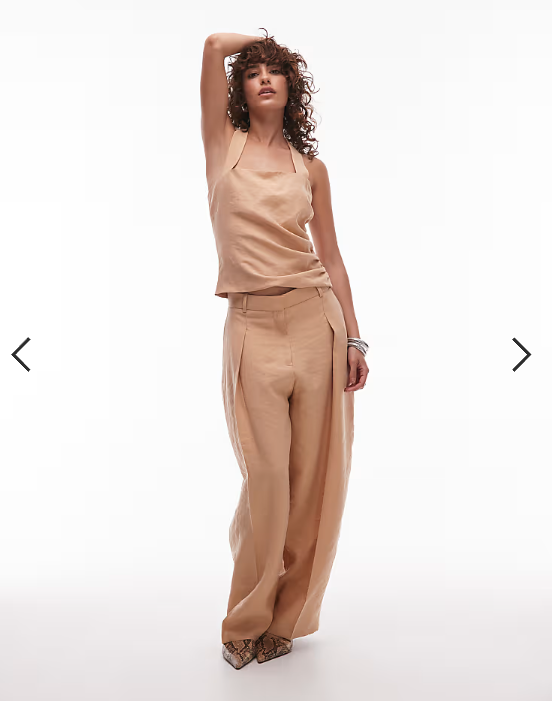 Mango cotton halter cinched side top co-ord in beige